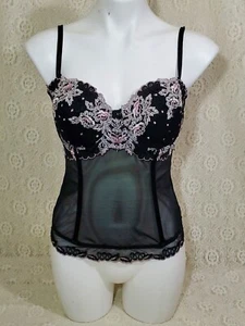 Donna L'Oren Lingerie Bustier Corset Style Black Lace Sexy 36C Garter Straps - Picture 1 of 17