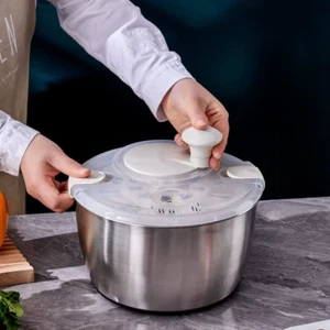 Vegetable Fruit Dryer Stainless Steel Salad Spinner with 5L Capacity Fruit Dryer - Picture 1 of 12