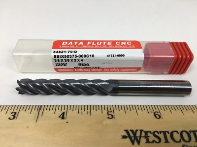 DATA FLUTE CNC Carbide End Mill 5 Flute 3/8" X 3/8" X 2" X 4" SSIX50375-000C10 - Image 1 of 3