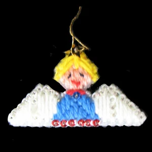 Charming Embroidered Sequined Angel Christmas Tree Ornament 2-Sided 4" by 2" - Picture 1 of 3