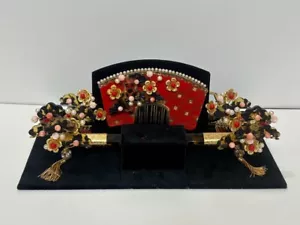 Japón kanzashi accesorios para el cabello manualidades pin y Kushi conjunto de adornos para el cabello flor roja - Imagen 1 de 21