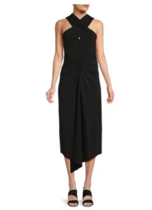 H Halston Black Halter Neck Maxi Party Cruise Wedding Dress Stretch NWT $149 - Picture 1 of 14