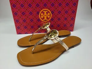 TORY BURCH Mini Miller Leather Sandals - Mirror Mettalic/Rose Gold Size 7.5M 2Z - Picture 1 of 17