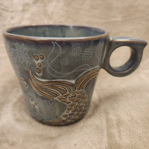 Starbucks 2014 Anniversary Blue Coffee Mug Cup Embossed 3-D Mermaid Siren Tail - Picture 1 of 6