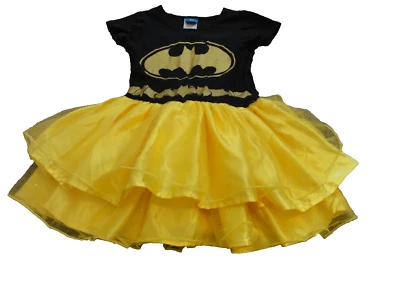 GIRLS YELLOW & BLACK BAT GIRL COSTUME DRESS SIZE MEDIUM 7-8 – NO CAPE - Image 1 of 4