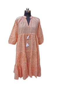 Handgefertigtes Damen Baumwollkleid Hand Blockdruck indische Blumen Partykleidung Maxikleid - Bild 1 von 6