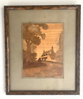 Vintage Marquetry Inlaid Panel Picture Country Cottage Art Deco Style