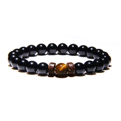 Zense - Pulsera ajustable cuentas de ónix y magma negro liso para hombre ZB0343 - Imagen 1 de 3