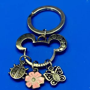 Disney Mickey Mouse Flower Ladybug Butterfly Key Chain Fob Ring - Picture 1 of 18