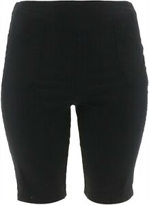Denim & Co How Timeless Fitted Cute Bermuda Shorts Pockets Black L # A251423