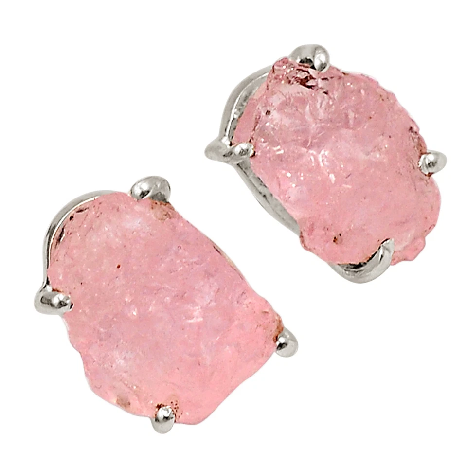 Pendientes de plata 925 de morganita natural en bruto - Madagascar joyería ALLE-17694 Foto 1 de 1