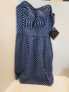 BeBop Juniors Sz M Blue White Polka Dot Strapless Dress Preppy Patriotic Summer - Picture 1 of 5