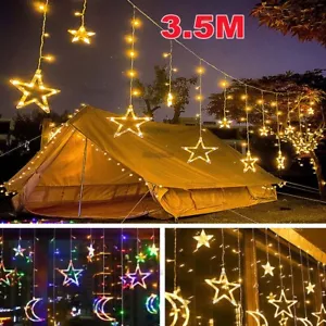 Star & Moon LED Solar /AU PLug Curtain String Fairy Lights Home Party Outdoor - Picture 1 of 36