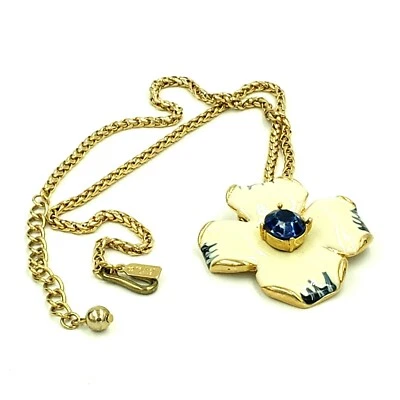 Kenneth Jay Lane Azul Crema Madera de Perro Colgante Collar Cadena Esmalte Estrás     Foto 1 de 4