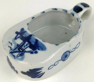 Cenicero azul Delft forma de zapato de madera con mango patrón de molino de viento 4" x 2" x 1" - Imagen 1 de 12