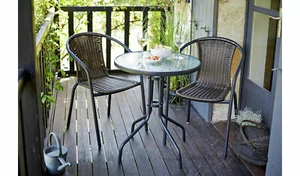 Tasmania Rattan Effect Patio/Balcony Set - Brown Bistro Table & 2 Chairs Set - Picture 1 of 11