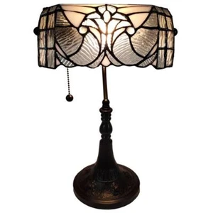 White Tiffany Style Stained Glass Vintage Bankers Desk Lamp Table Lamp - Picture 1 of 5