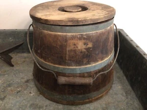 Antique Primitive 10" Staved Wood Firkin Sugar Bucket, Found Eastern Shore Md. - Picture 1 of 10