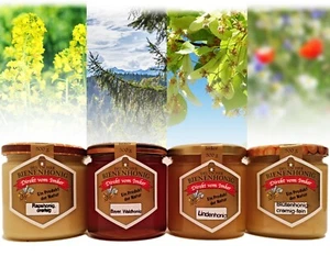 Bayerischer Honig (Raps, Wald, Linde, Blüte) Vier Gläser Deutscher Imkerhonig - Bild 1 von 2