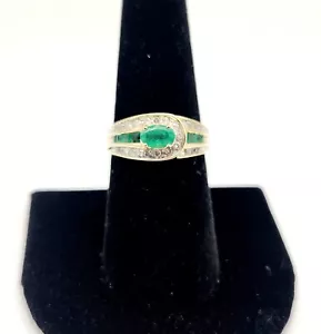 14K Yellow Gold Natural Diamond & Emerald ADL Ring - 4.0 Grams - Size 7 - Picture 1 of 7