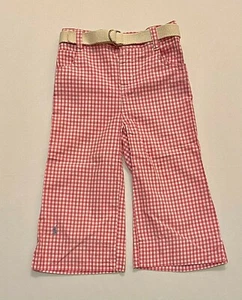 Ralph Lauren Girls Summer Plaid PANTS-Child 5-Pink White-Cotton-Belt-Zip-Logo - Picture 1 of 6