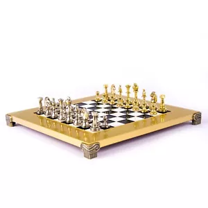 Classic Metal Staunton Chess Set Gold & Silver Chess Figures 11in Manopoul - Picture 1 of 12
