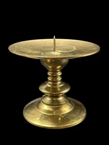 Vintage Mid Century Modern Large Brass Pillar Candle Holder 4.5" x 5.5" Quality - Picture 1 of 6