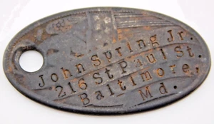 Vintage Dog Tag Baltimore Maryland MD Military ?? S00338 - Picture 1 of 2