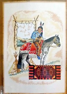 * Permin Copenhagen Cross Stitch Kit ~ NATIVE INDIAN on HORSE ~ 13 X18 NIP Foto 1 de 3