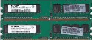 1GB 2x512MB PC2-5300 ELPIDA EBE51UD8AGWA-6E-E HP 377725-888 DDR2-667 Memory Kit - Picture 1 of 3