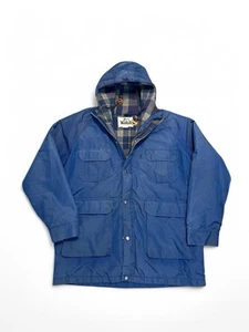 Vintage Woolrich wool plaid blanket lined nylon chore coat blue size L mens - Picture 1 of 8