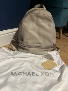 Michael Kors Rhea Women's Leather Medium Backpack Light Pink, Cement - Picture 1 of 3