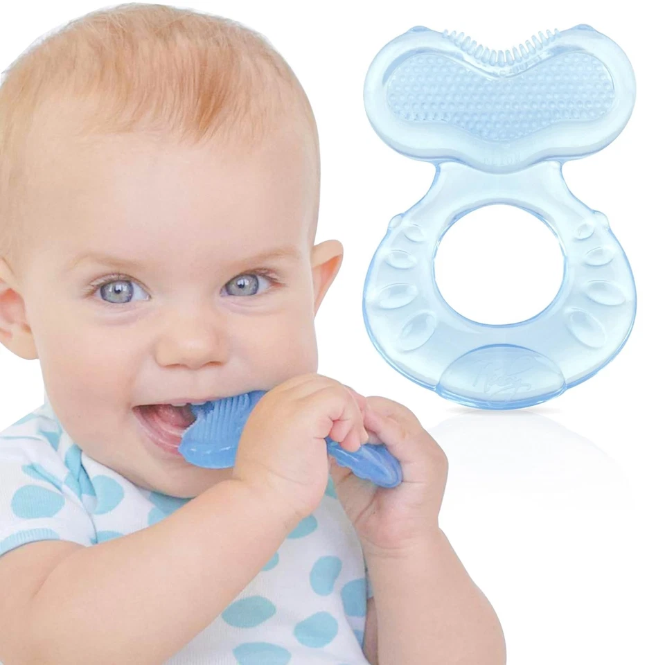 Silicone Teethe-eez Teether With Bristles Includes Hygienic Case Blue