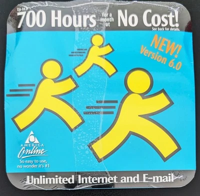 RUNNING MAN America Online Collectible Internet Disc, Vintage AOL CD,  Sealed ! - Image 1 of 2