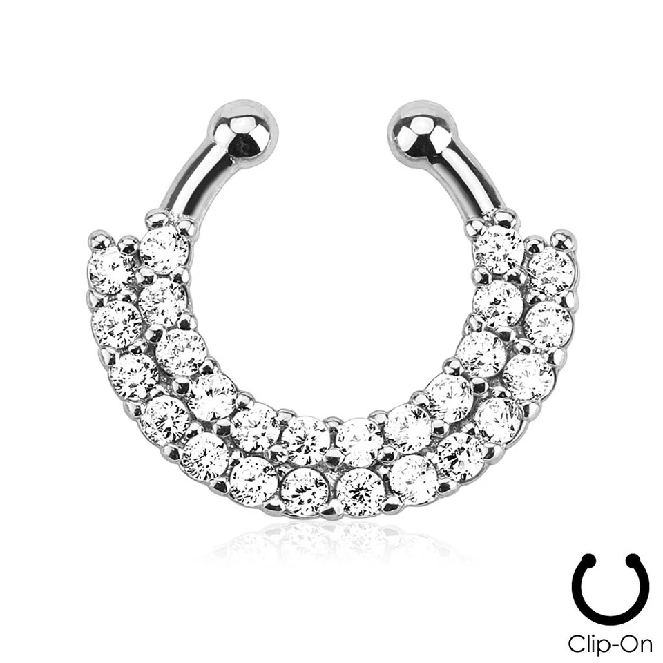 Fake Septum Piercing Double Row of Rhinestones - Image 1 of 1