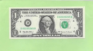 1999 ..UNCIRC $1  D 0222 5265 B  .... 1999  $1  D-B    NICE NOTE        FRN - Picture 1 of 2
