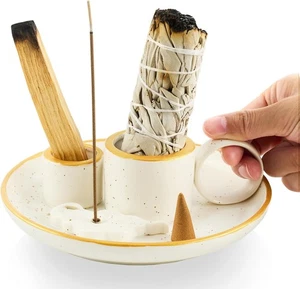 Soporte para manchas de incienso de cerámica Salvia Palo Santo Quemador Kit Meditación Chakra Zen - Imagen 1 de 7