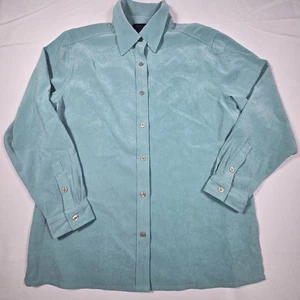 Denim & Co Button Up Shirt Faux Suede Seafoam Green Long Sleeve Womens Medium - Picture 1 of 8