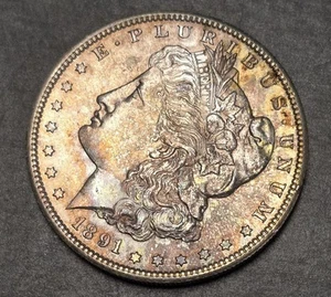 Bu Unc Rainbow Toned 1891 S Morgan Silver Dollar Us Coin Uncirculated  - Picture 1 of 8