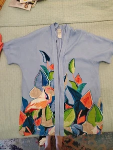 Chicos Hello Flamingo Drama Ruana Kimono S/M Wisteria Blue Open Jacket New NWOT - Picture 1 of 16