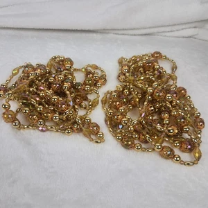 Guirnalda de 24 pies vintage de Navidad con cuentas con joyas dorada ¡Hermosa! 2-12' - Imagen 1 de 9