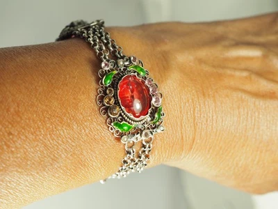 BRACELET ANCIEN XIX ARGENT MASSIF EMAILLE ANTIQUE ENAMELED SILVER GEORGIAN 19th - Photo 1/4