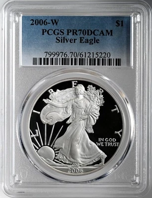 2006-W  $1  PROOF AMERICAN SILVER EAGLE (ASE/SAE) PCGS PR70 DCAM  #61215220 - Image 1 of 4