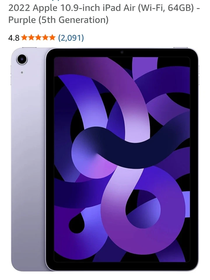 2022 Apple 10.9-inch iPad Air (Wi-Fi, 64GB) - Purple (5th Gen) 256GB, Ram 8GB - Image 1 of 4