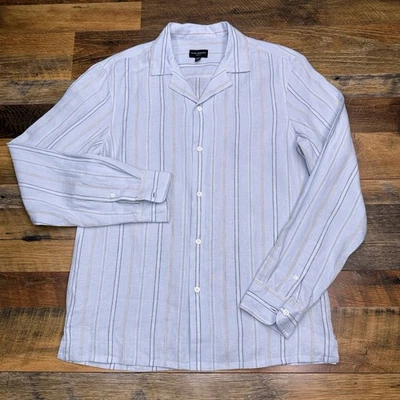 Camisa Club Monaco Calce Ajustado Lino Para Hombre Pequeña Azul Rayas Abotonada  Foto 1 de 4