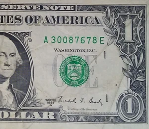 **WEB PRESS NOTE** ((EXPERIMENTAL)) $1 1988 A Plate #5/4 Federal Reserve Note - Picture 1 of 3