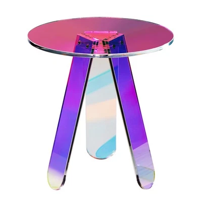 VEVOR Round Iridescent Side Table Clear Rainbow Acrylic End Tabl Living Room