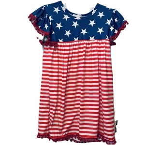 Mila &Rose Girl’s Red White & Blue Dress Patriotic Flag Trimmed Smock Style - Picture 1 of 6