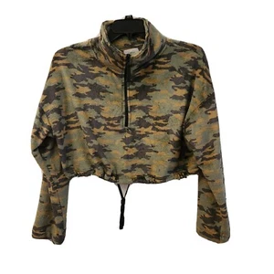 Urban Outfitters Camoflauge Crop Fleece Top Gr. Medium Kordelzug Saum 1/2 Reißverschluss - Bild 1 von 4