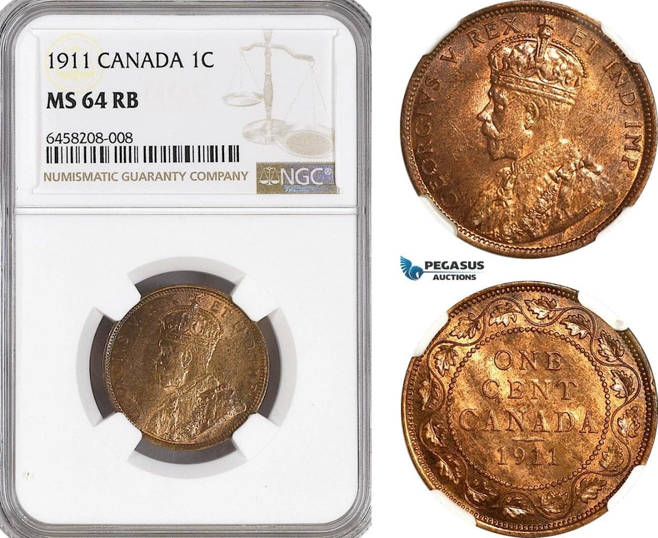AH278, Canada, George V, 1 Cent 1911, NGC MS64RB - Image 1 of 1